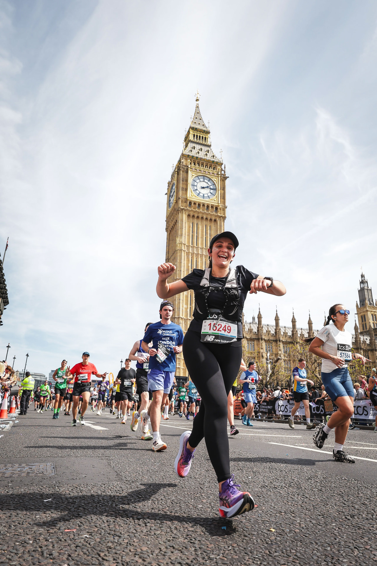 Talya Chemel running the London Marathon past Big Ben